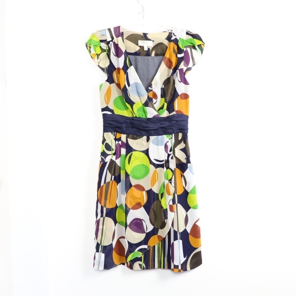 Moulinette Soeurs Anthropologie dress abstract print wrap cocktail fun 2 chiffon